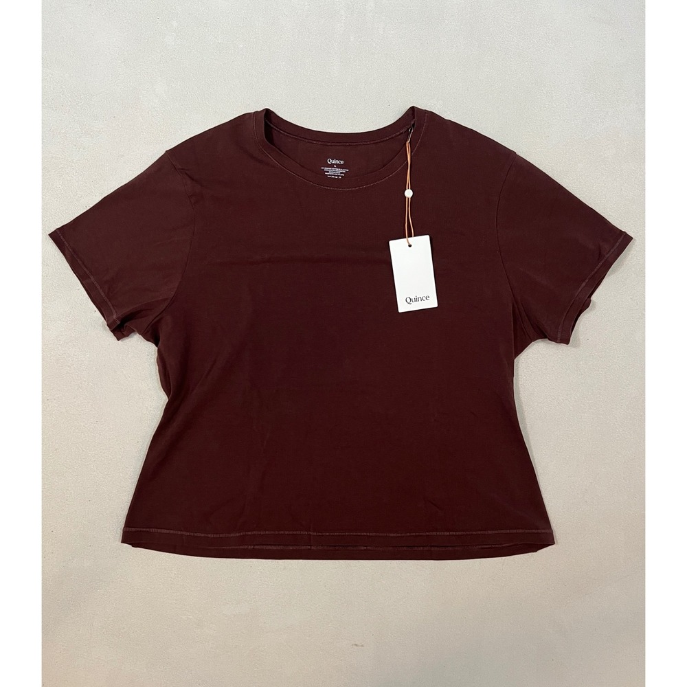 Quince Organic Cotton Stretch Short Sleeve Crew Neck Tee Brown XL CMSL001 NWT